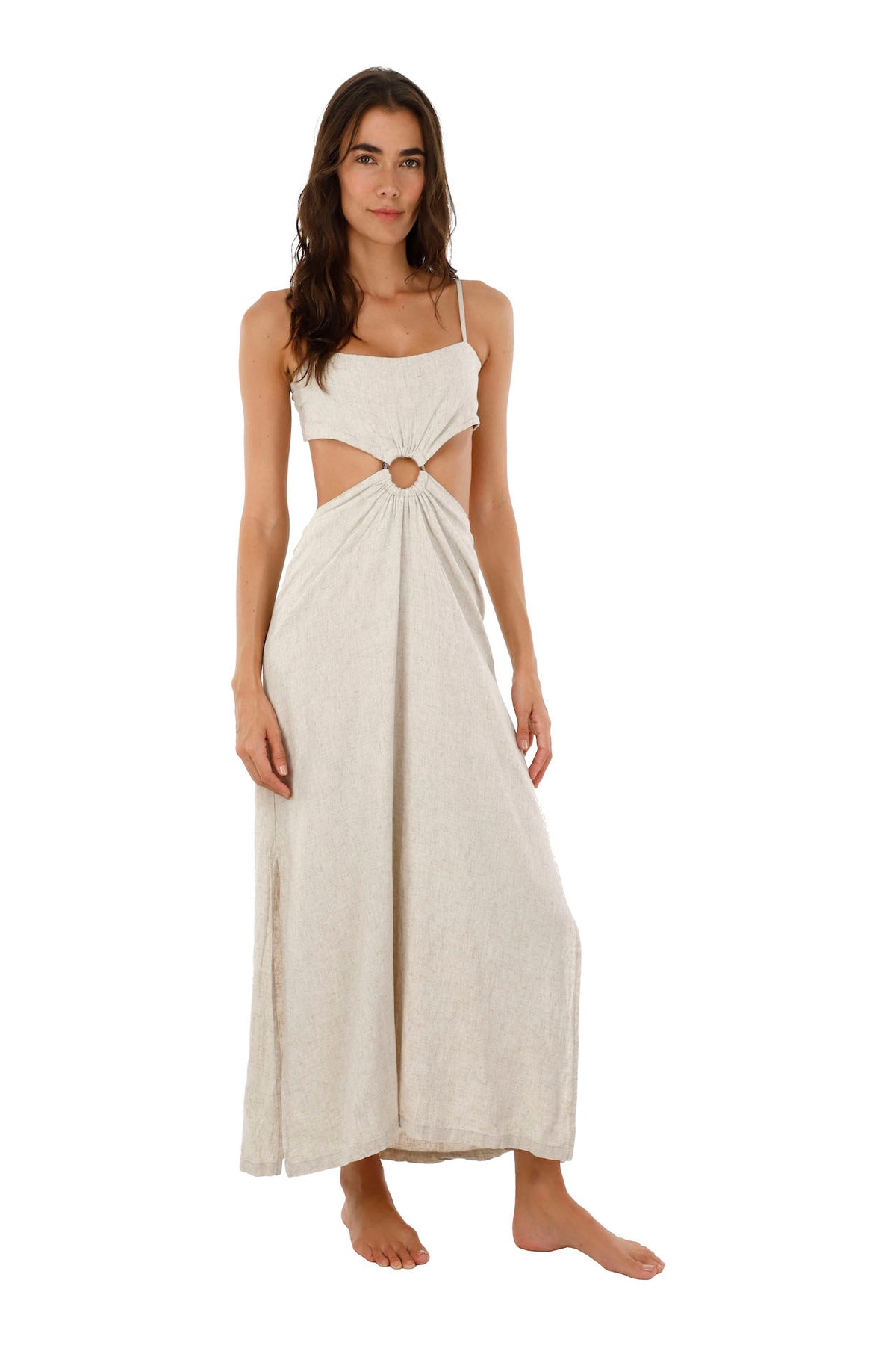linen resort dress Malai: Reflex (A80240) L V-neck Gold Sequin Tight Waist 46 springdresses Color:teton eclipse - black