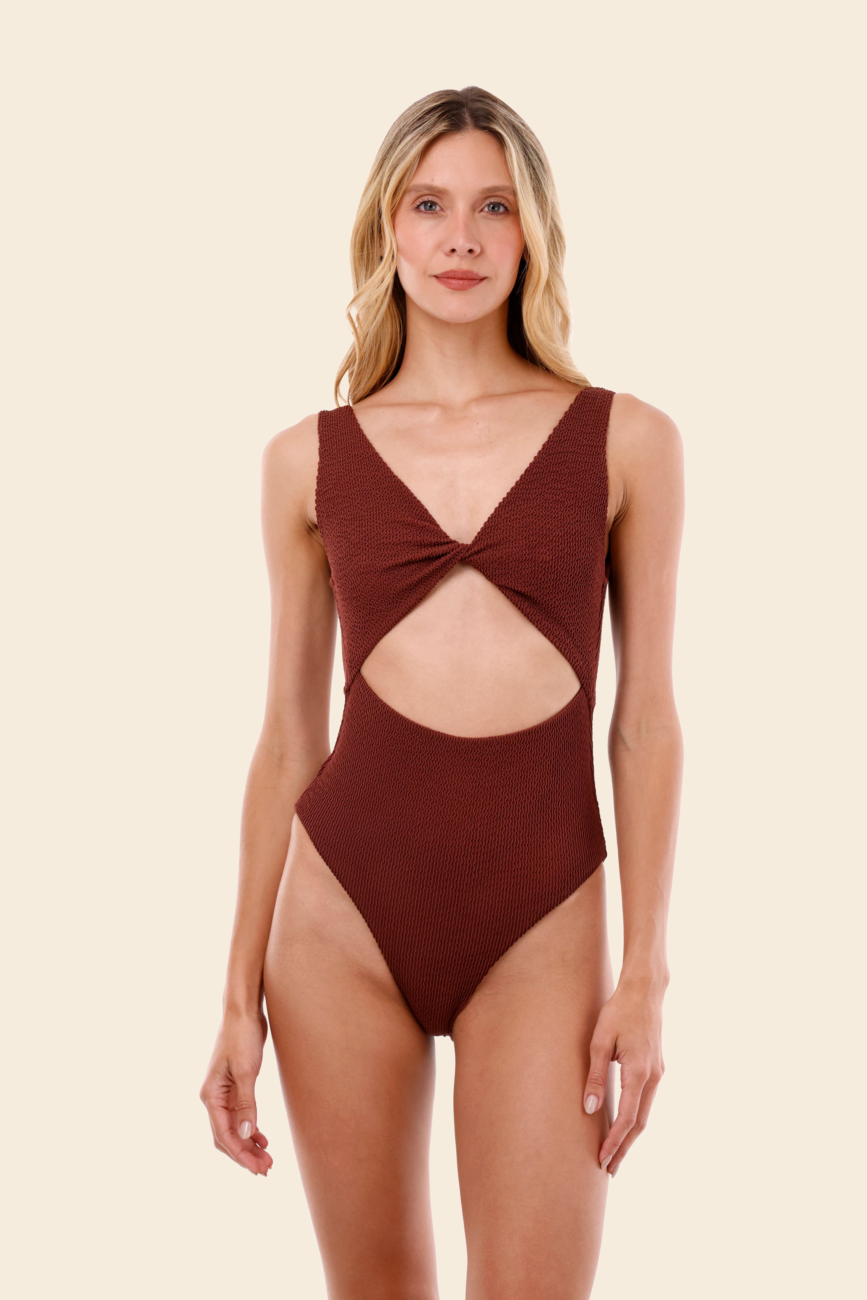 Textured Wave Barn Red Twix One Piece – Malai Sun and Soul